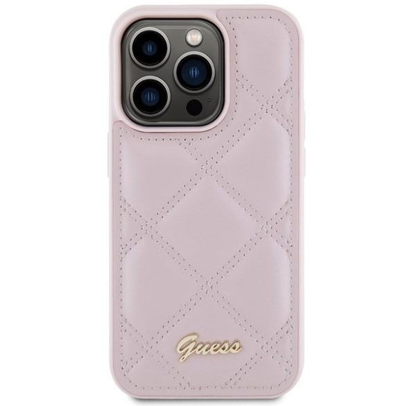 Guess GUHCP15XPSQQSQSP iPhone 15 Pro Max 6.7" rózsaszín keménytok steppelt fém logóval