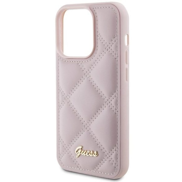 Guess GUHCP15XPSQQSQSP iPhone 15 Pro Max 6.7" rózsaszín keménytok steppelt fém logóval