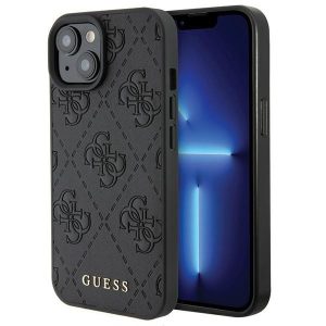 Guess GUHCP15SP4EPMK iPhone 15 6.1" fekete keménytok Bőr 4G bélyegzéssel