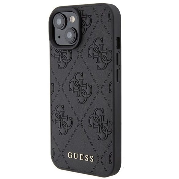 Guess GUHCP15SP4EPMK iPhone 15 6.1" fekete keménytok Bőr 4G bélyegzéssel