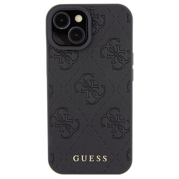 Guess GUHCP15SP4EPMK iPhone 15 6.1" fekete keménytok Bőr 4G bélyegzéssel