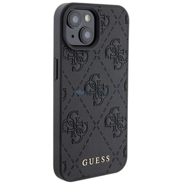 Guess GUHCP15SP4EPMK iPhone 15 / 14 / 13 6.1" fekete keménytok Bőr 4G bélyegzéssel