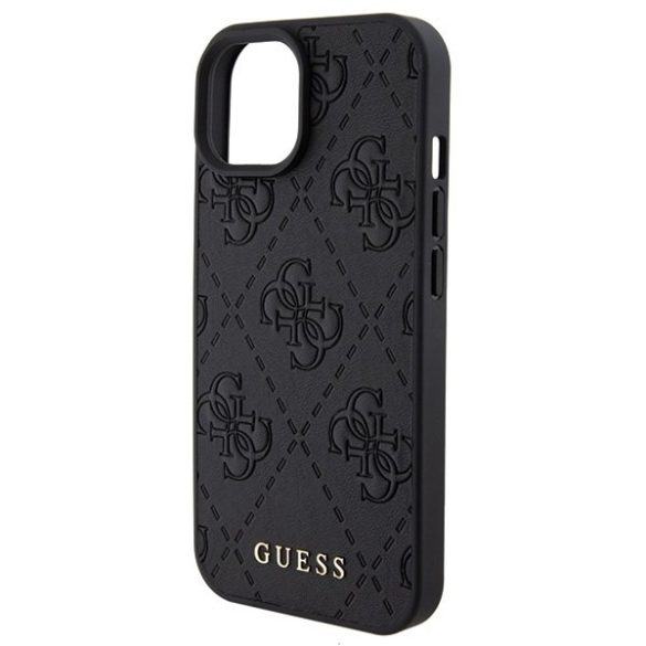 Guess GUHCP15SP4EPMK iPhone 15 6.1" fekete keménytok Bőr 4G bélyegzéssel