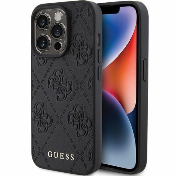 Guess GUHCP15LP4EPMK iPhone 15 Pro 6.1" fekete bőr keménytok 4G bélyegzővel