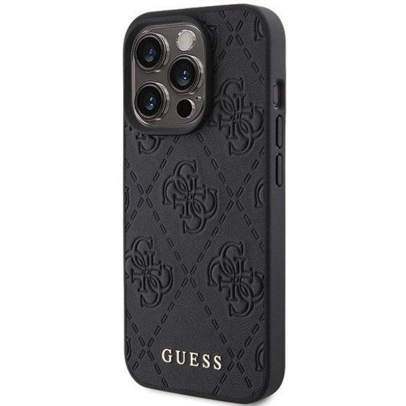 Guess GUHCP15LP4EPMK iPhone 15 Pro 6.1" fekete bőr keménytok 4G bélyegzővel