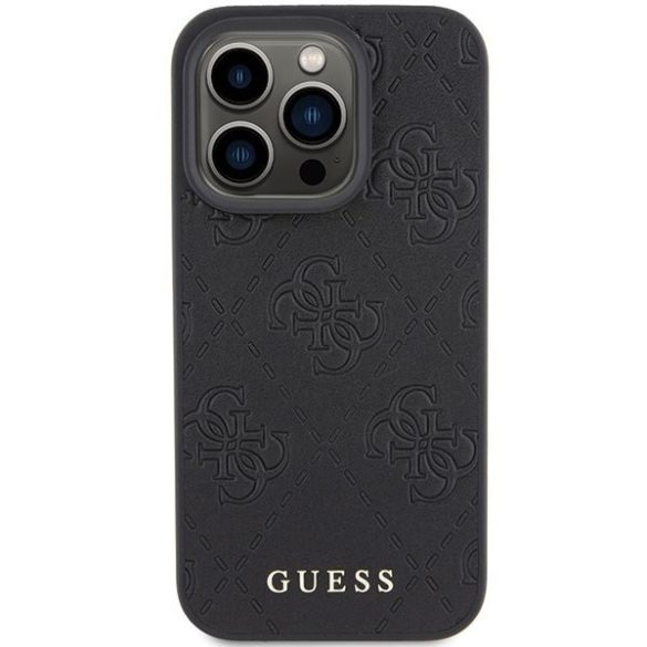 Guess GUHCP15LP4EPMK iPhone 15 Pro 6.1" fekete bőr keménytok 4G bélyegzővel