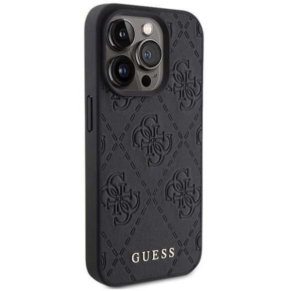 Guess GUHCP15LP4EPMK iPhone 15 Pro 6.1" fekete bőr keménytok 4G bélyegzővel