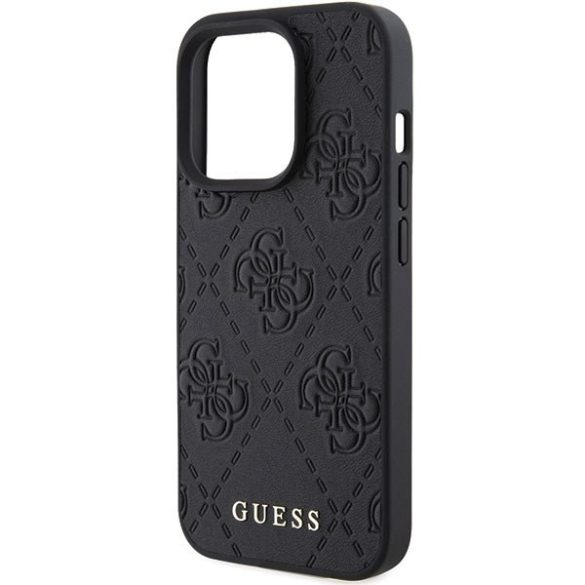 Guess GUHCP15LP4EPMK iPhone 15 Pro 6.1" fekete bőr keménytok 4G bélyegzővel