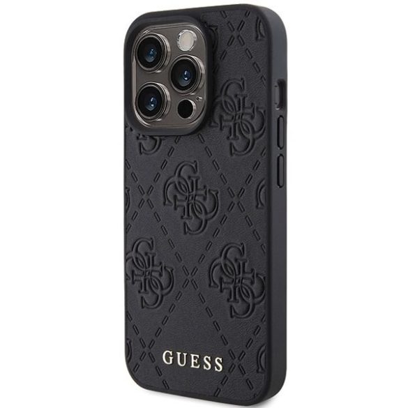 Guess GUHCP15XP4EPMK iPhone 15 Pro Max 6.7" fekete bőr keménytok 4G bélyegzővel