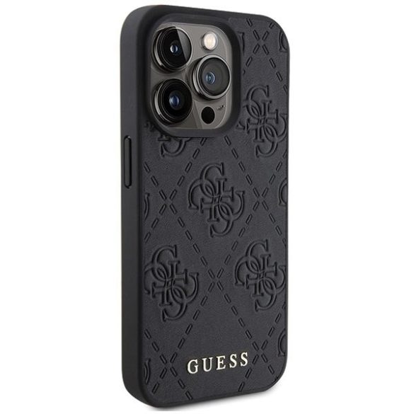 Guess GUHCP15XP4EPMK iPhone 15 Pro Max 6.7" fekete bőr keménytok 4G bélyegzővel