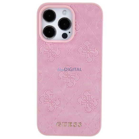 Guess GUHCP15SP4EPMP iPhone 15 / 14 / 13 6.1" rózsaszín keménytok bőr 4G bélyegzővel
