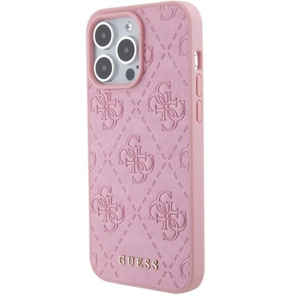 Guess GUHCP15XP4EPMP iPhone 15 Pro Max 6.7" rózsaszín keménytok bőr 4G bélyegzéssel