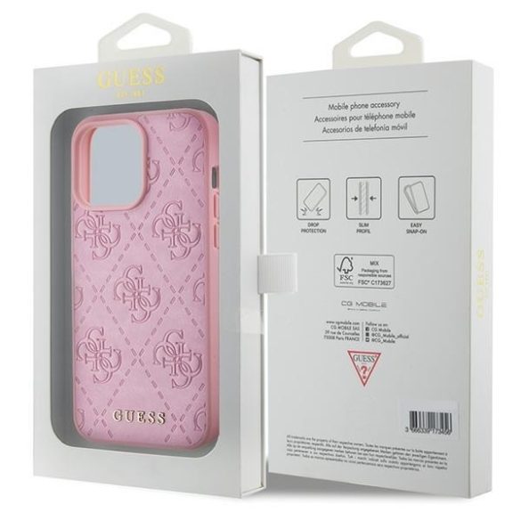 Guess GUHCP15XP4EPMP iPhone 15 Pro Max 6.7" rózsaszín keménytok bőr 4G bélyegzéssel