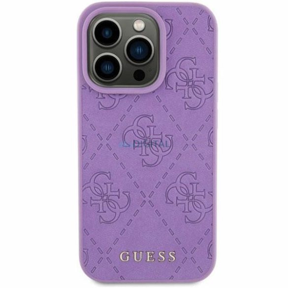 Guess GUHCP15SP4EPMU iPhone 15 / 14 / 13 6.1" világos lila keménytok bőr 4G bélyegzővel