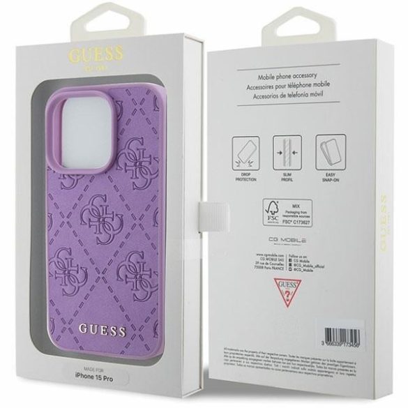 Guess GUHCP15LP4EPMU iPhone 15 Pro 6.1" lila/világos lila keménytok bőr 4G bélyegzővel