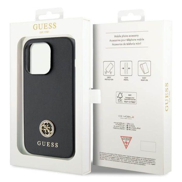 Guess GUHCP13LPS4DGPK iPhone 13 Pro 6.1" fekete keménytok Strass fém logó