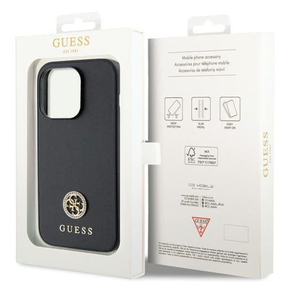 Guess GUHCP14LPS4DGPK iPhone 14 Pro 6.1" fekete keménytok Strass fém logó