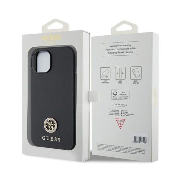 Guess GUHCP15SPS4DGPK iPhone 15 / 14 / 13 6.1" fekete keménytok Strass fém logo