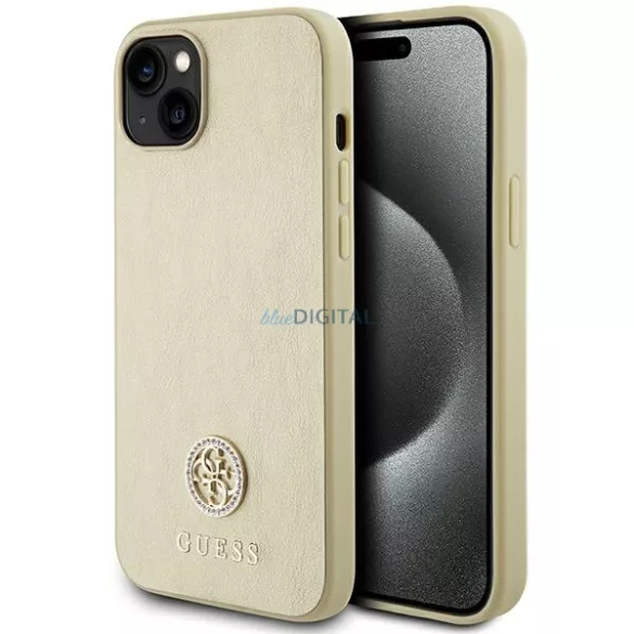 Guess GUHCP15MPS4DGPD iPhone 15 Plus 6.7" arany keménytok strasszos fém logóval