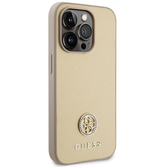 Guess GUHCP15LPS4DGPD iPhone 15 Pro 6.1" arany keménytok Strass fém logóval