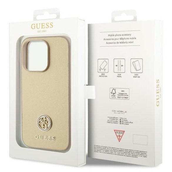 Guess GUHCP15LPS4DGPD iPhone 15 Pro 6.1" arany keménytok Strass fém logóval