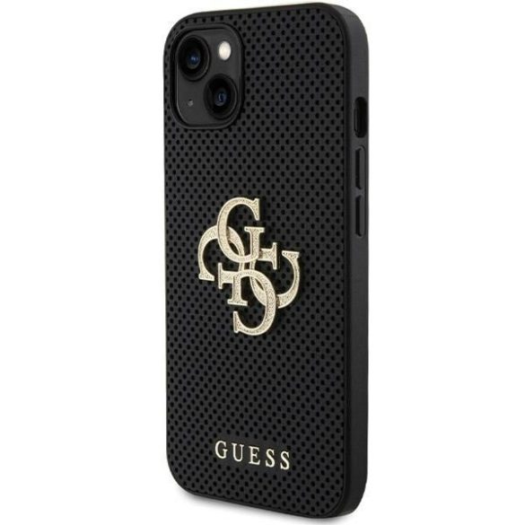 Guess GUHCP15SPSP4LGK iPhone 15 / 14 / 13 6.1" fekete keménytok bőr perforált 4G csillogó logóval