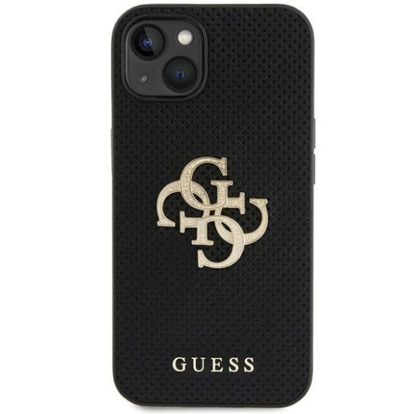 Guess GUHCP15SPSP4LGK iPhone 15 / 14 / 13 6.1" fekete keménytok bőr perforált 4G csillogó logóval
