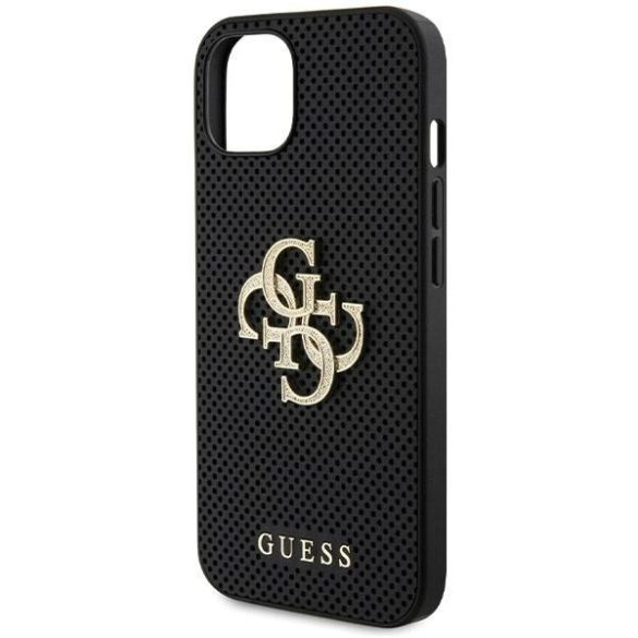 Guess GUHCP15SPSP4LGK iPhone 15 / 14 / 13 6.1" fekete keménytok bőr perforált 4G csillogó logóval