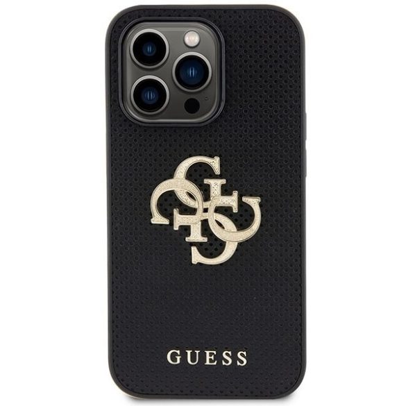 Guess GUHCP15LPSP4LGK iPhone 15 Pro 6.1" fekete bőr keménytok perforált 4G csillogó logóval