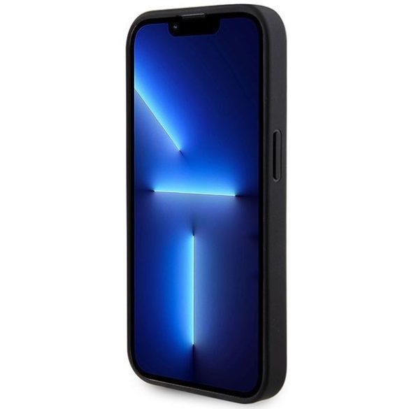 Guess GUHCP15LPSP4LGK iPhone 15 Pro 6.1" fekete bőr keménytok perforált 4G csillogó logóval