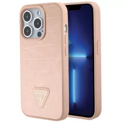   Guess GUHCP15LPCRTHCP iPhone 15 Pro 6.1" rózsaszín keménytok kroko háromszög fém logó