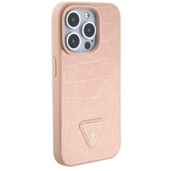 Guess GUHCP15LPCRTHCP iPhone 15 Pro 6.1" rózsaszín keménytok kroko háromszög fém logó