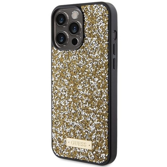 Guess GUHCP15LPFGSBSD iPhone 15 Pro 6.1" sárga keménytok strasszos fém logóval