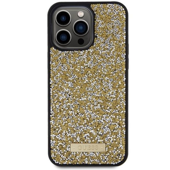 Guess GUHCP15LPFGSBSD iPhone 15 Pro 6.1" sárga keménytok strasszos fém logóval