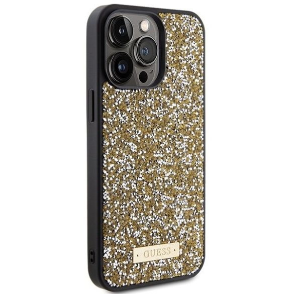 Guess GUHCP15LPFGSBSD iPhone 15 Pro 6.1" sárga keménytok strasszos fém logóval