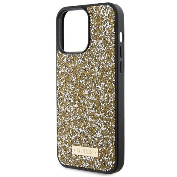 Guess GUHCP15LPFGSBSD iPhone 15 Pro 6.1" sárga keménytok strasszos fém logóval