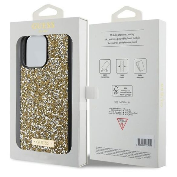 Guess GUHCP15LPFGSBSD iPhone 15 Pro 6.1" sárga keménytok strasszos fém logóval