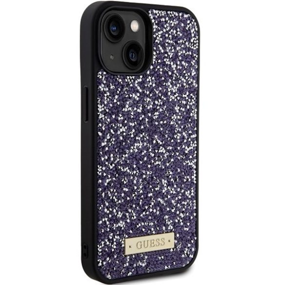 Guess GUHCP15SPFGSBSP iPhone 15 6.1" lila keménytok strasszos fém logó