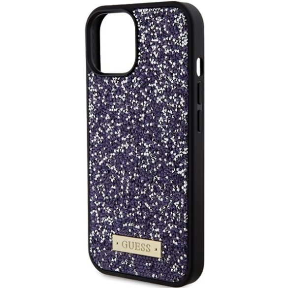 Guess GUHCP15SPFGSBSP iPhone 15 6.1" lila keménytok strasszos fém logó