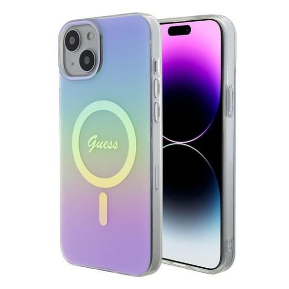 Guess GUHMP15SHITSU IML Iridescent MagSafe keménytok iPhone 15 - lila szivárványos