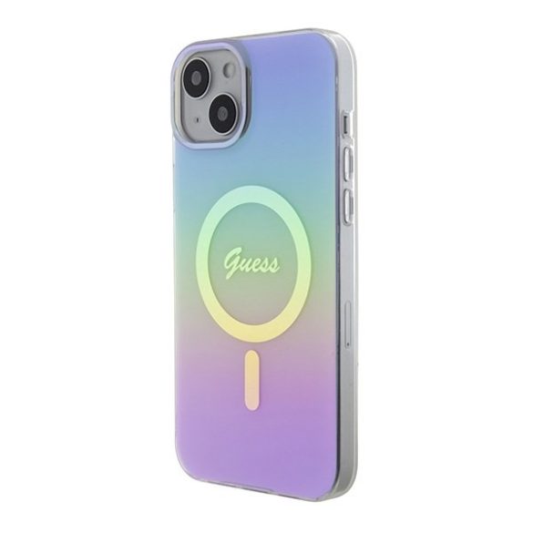 Guess GUHMP15SHITSU IML Iridescent MagSafe keménytok iPhone 15 - lila szivárványos