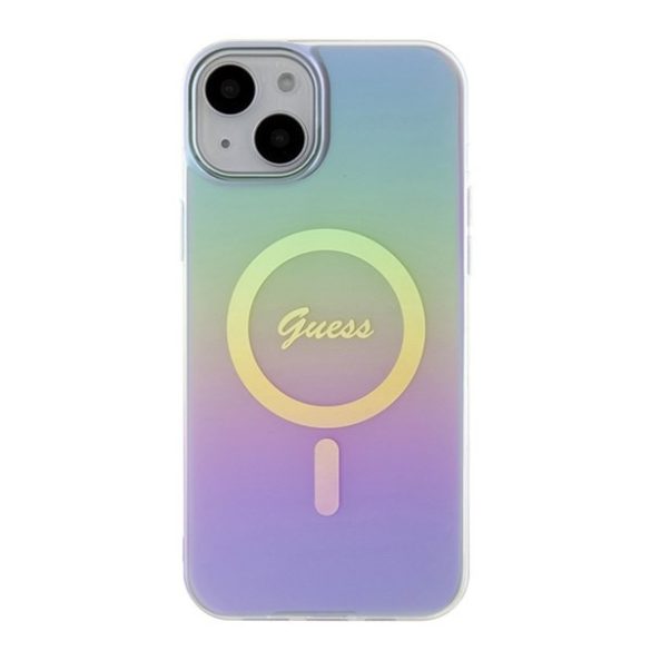 Guess GUHMP15SHITSU IML Iridescent MagSafe keménytok iPhone 15 - lila szivárványos