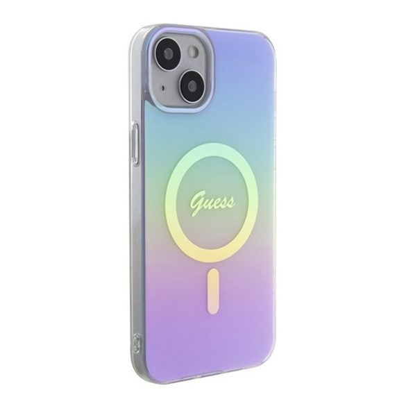 Guess GUHMP15SHITSU IML Iridescent MagSafe keménytok iPhone 15 - lila szivárványos