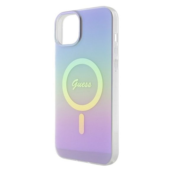 Guess GUHMP15SHITSU IML Iridescent MagSafe keménytok iPhone 15 - lila szivárványos