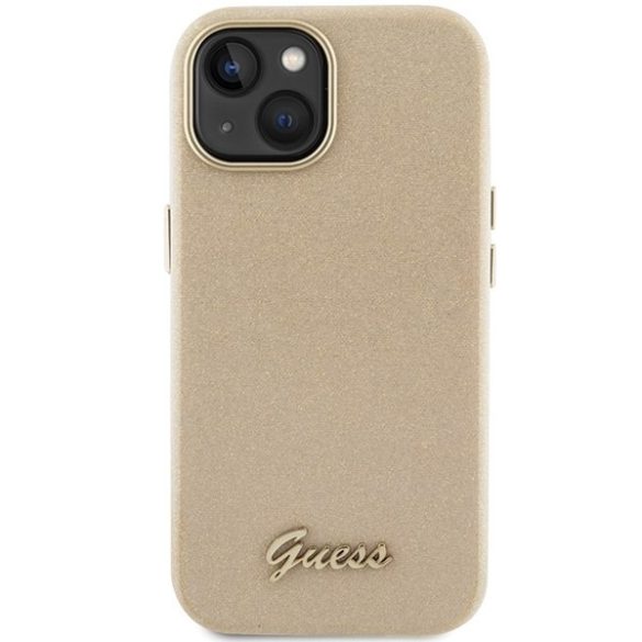 Guess GUHCP15SPGMCSD iPhone 15 / 14 / 13 6.1" világos arany keménytok Glitter Glossy Script