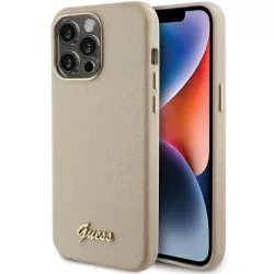   Guess GUHCP15LPGMCSD iPhone 15 Pro 6.1" világos arany keménytok Glitter Glossy Script