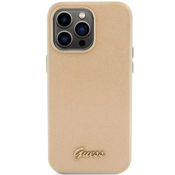 Guess GUHCP15LPGMCSD iPhone 15 Pro 6.1" világos arany keménytok Glitter Glossy Script