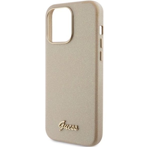 Guess GUHCP15LPGMCSD iPhone 15 Pro 6.1" világos arany keménytok Glitter Glossy Script