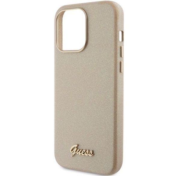 Guess GUHCP15XPGMCSD iPhone 15 Pro Max 6.7" világos arany keménytok Glitter Glossy Scripty