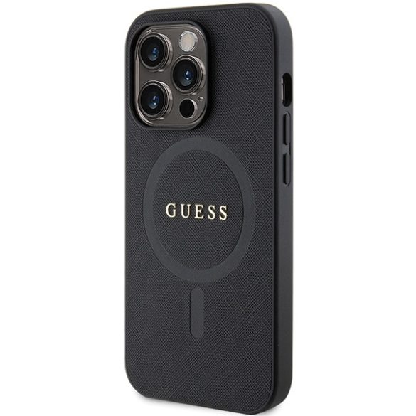 Guess GUHMP14XPSAHMCK iPhone 14 Pro Max 6.7" fekete/arany keménytok Saffiano MagSafe iPhone 14 Pro Max 6.7" keménytok